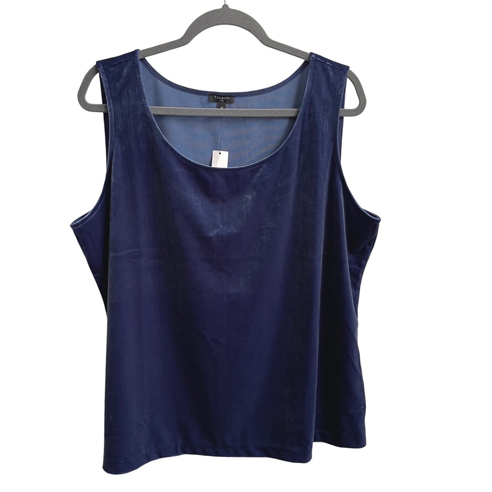 Talbots Plus Velvet Tank Top Deep Blue Sleeveless Scoop Neck Size 2X NWT